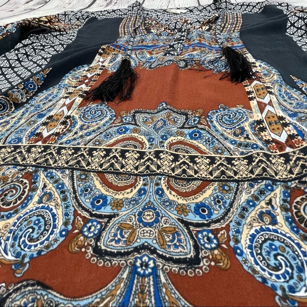 TRIBAL JEANS women's longsleeve top boho mixed print tassel peasant style size S - Picture 5 of 11